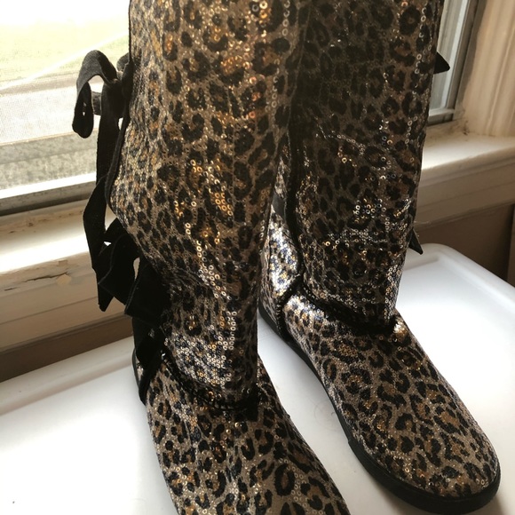 Boots faux fur flat bottom animal print sequins - Picture 14 of 14